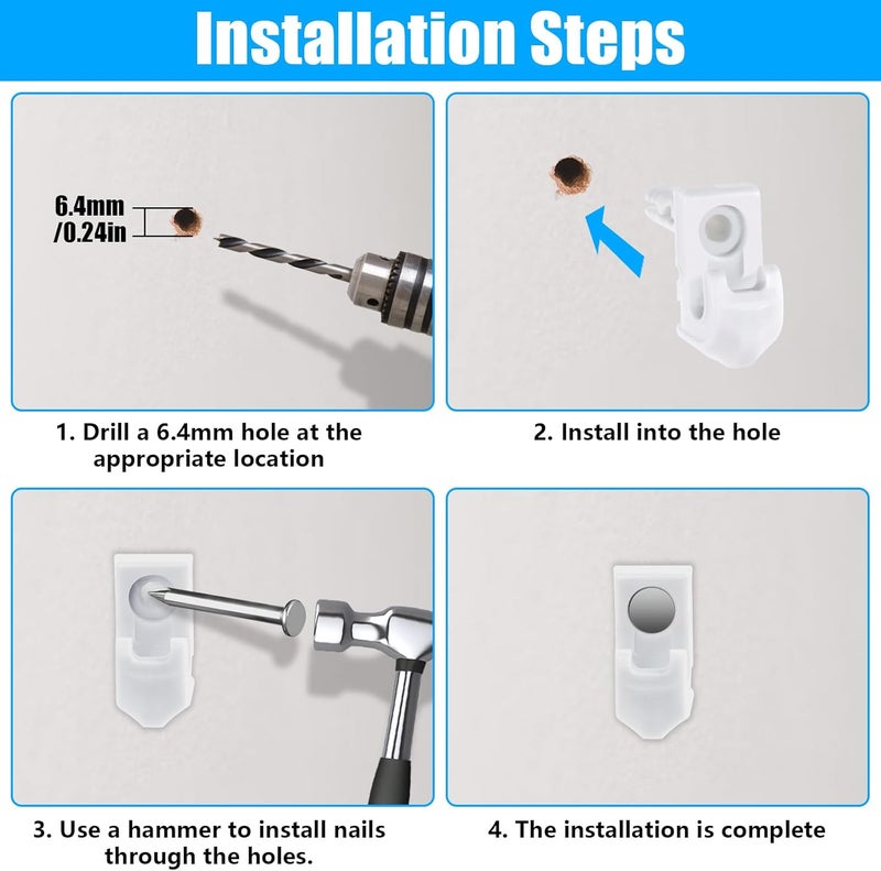 whumsdog 48 Pack Back Wall Clips for Drywall, Heavy Duty Shelf Clips for Wire Shelving, White Fixed Mount Drywall Wire Shelf Back Wall Clips Shelf Brackets Included Screws and Clips with Expansion Tubes - Image 4